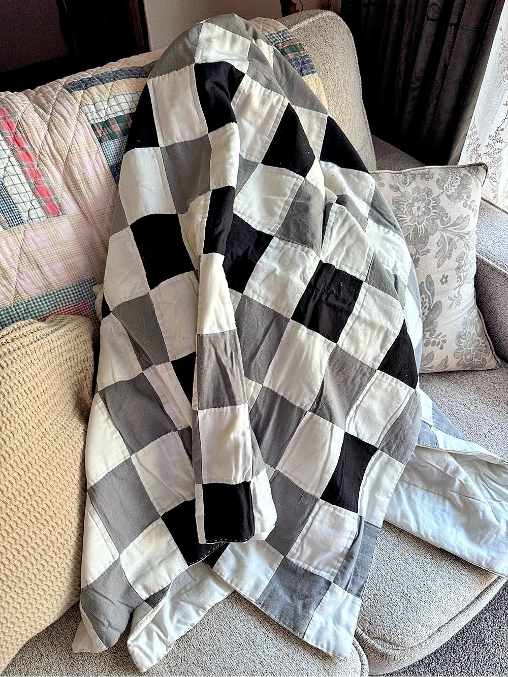 handmade Black & White Checkered Quilt